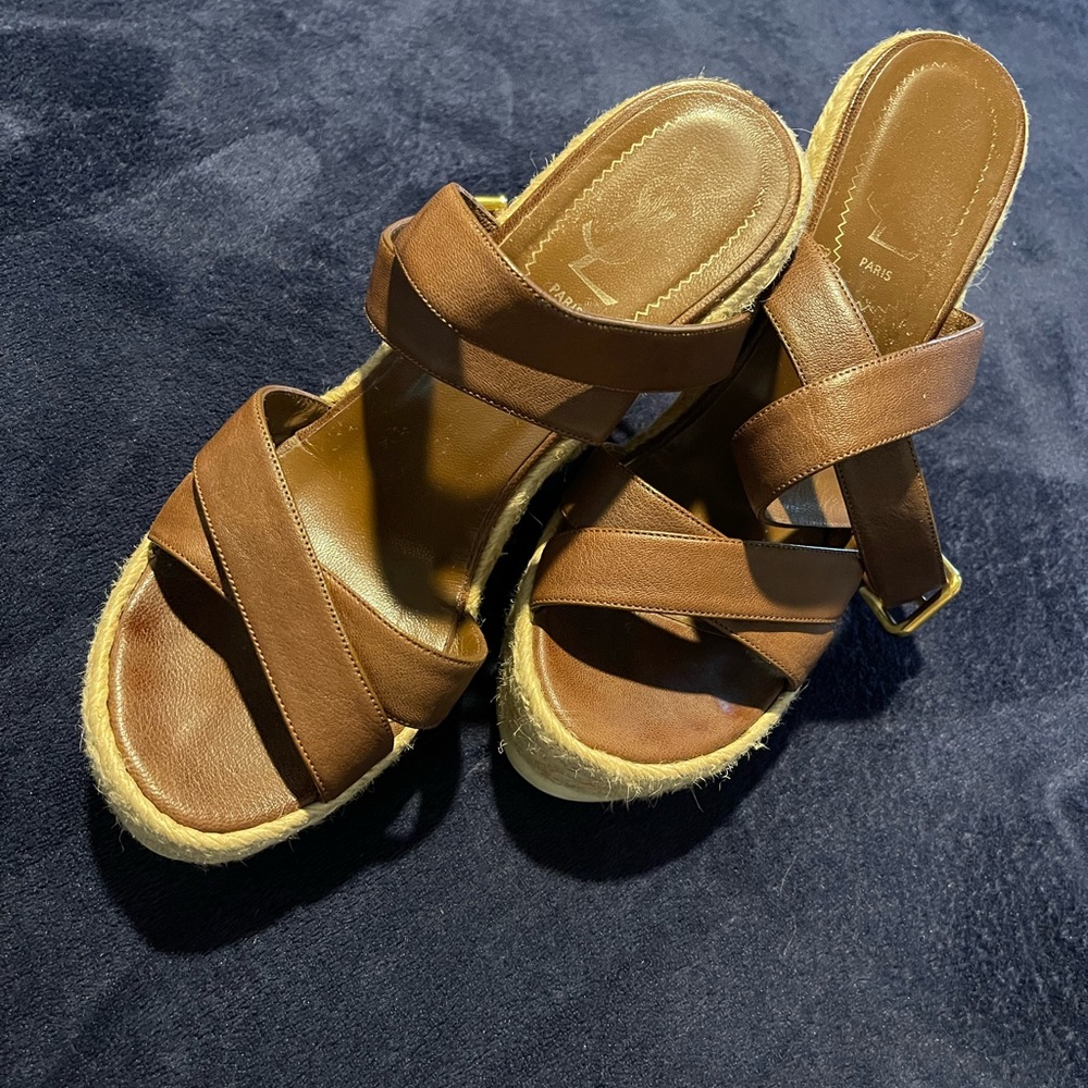 YSL Brown leather strap up, Espedrille bottom